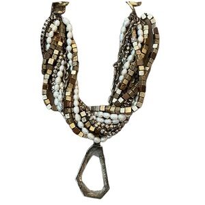 Ann Taylor multi chain beaded layered statement necklace pearls glass pendant